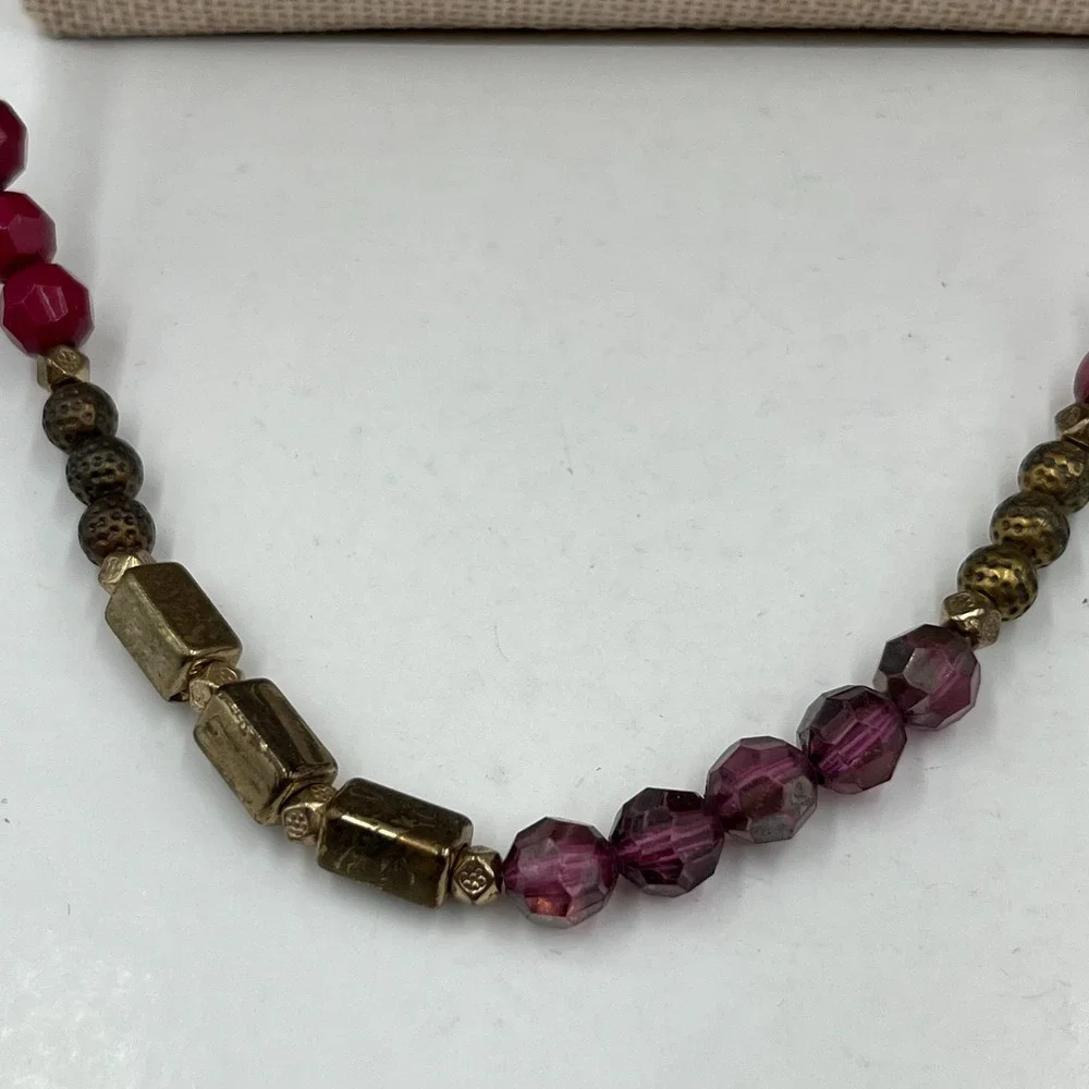 Vintage Red Bead Necklace‎ Gold Tone Accents Long Statement Costume Jewelry Y2K